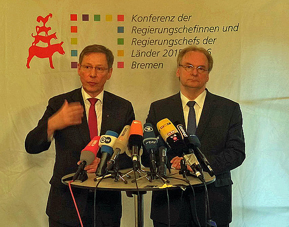 Bremens Bürgermeister Dr. Carsten Sieling und Sachsen-Anhalts Ministerpräsident Dr. Reiner Hasel  © Senatspressestelle 